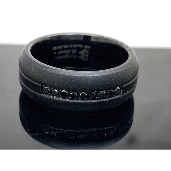 Men's Wedding Band Tungsten Steel Black Gemstones 9mm Wide Ring Size 10 - Picture 1 of 14